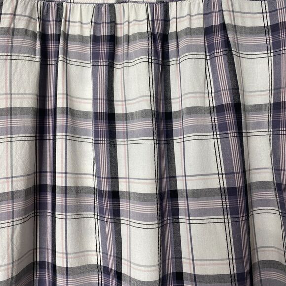 Loft Lavender Plaid Flowy Roll-Tab Sleeve Shirred Back Keyhole Button Blouse SP - Picture 7 of 10